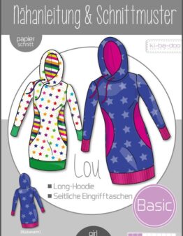 Papierschnittmuster Kibadoo Long-Hoodie Lou Gr. 74/80-158/164