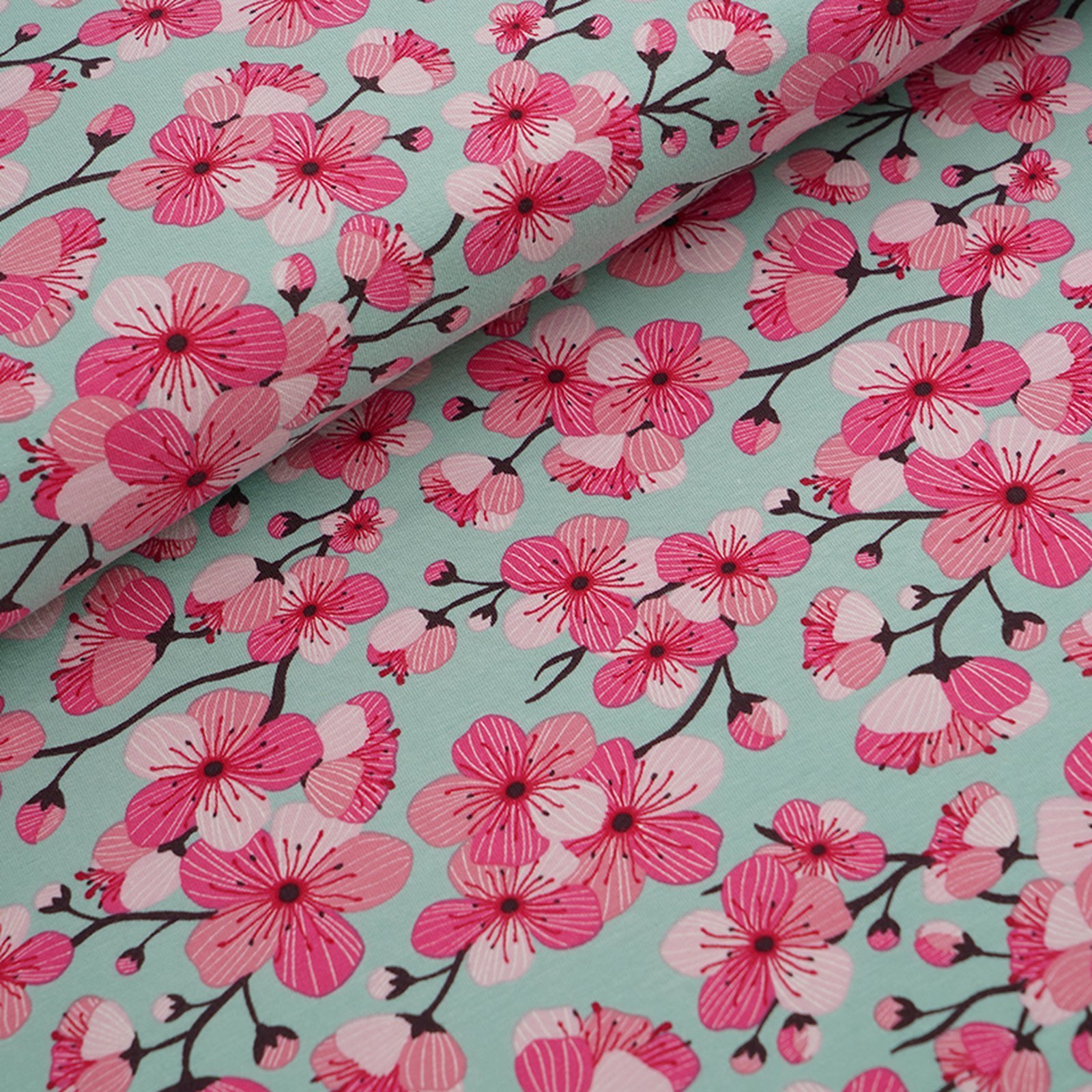 Biojersey Kirschblüten grün von Stoffonkel