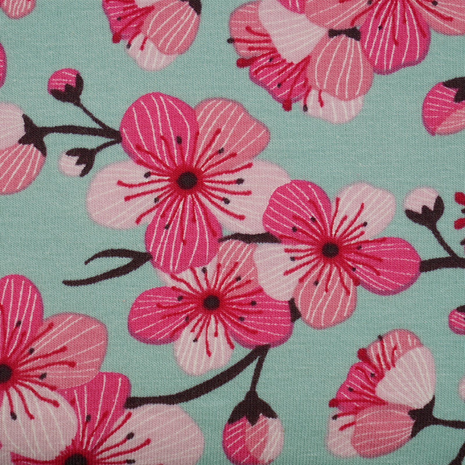 Biojersey Kirschblüten grün von Stoffonkel