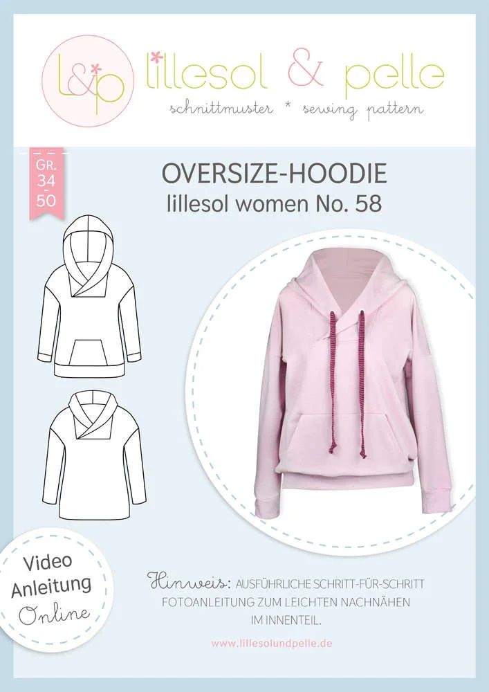 Papierschnittmuster lillesol women No.58 Oversize-Hoodie *mit Video-Nähanleitung* ✂✂✂