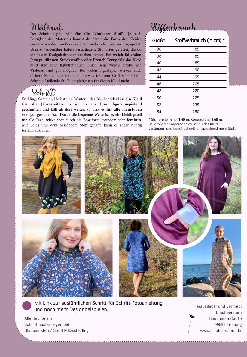 Papierschnittmuster Blaubeerkleid von Rosa Rosa Gr. 36 - 54