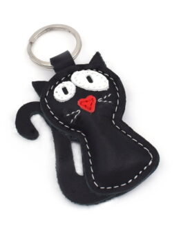 Schlüsselanhänger schwarze Katze aus Leder