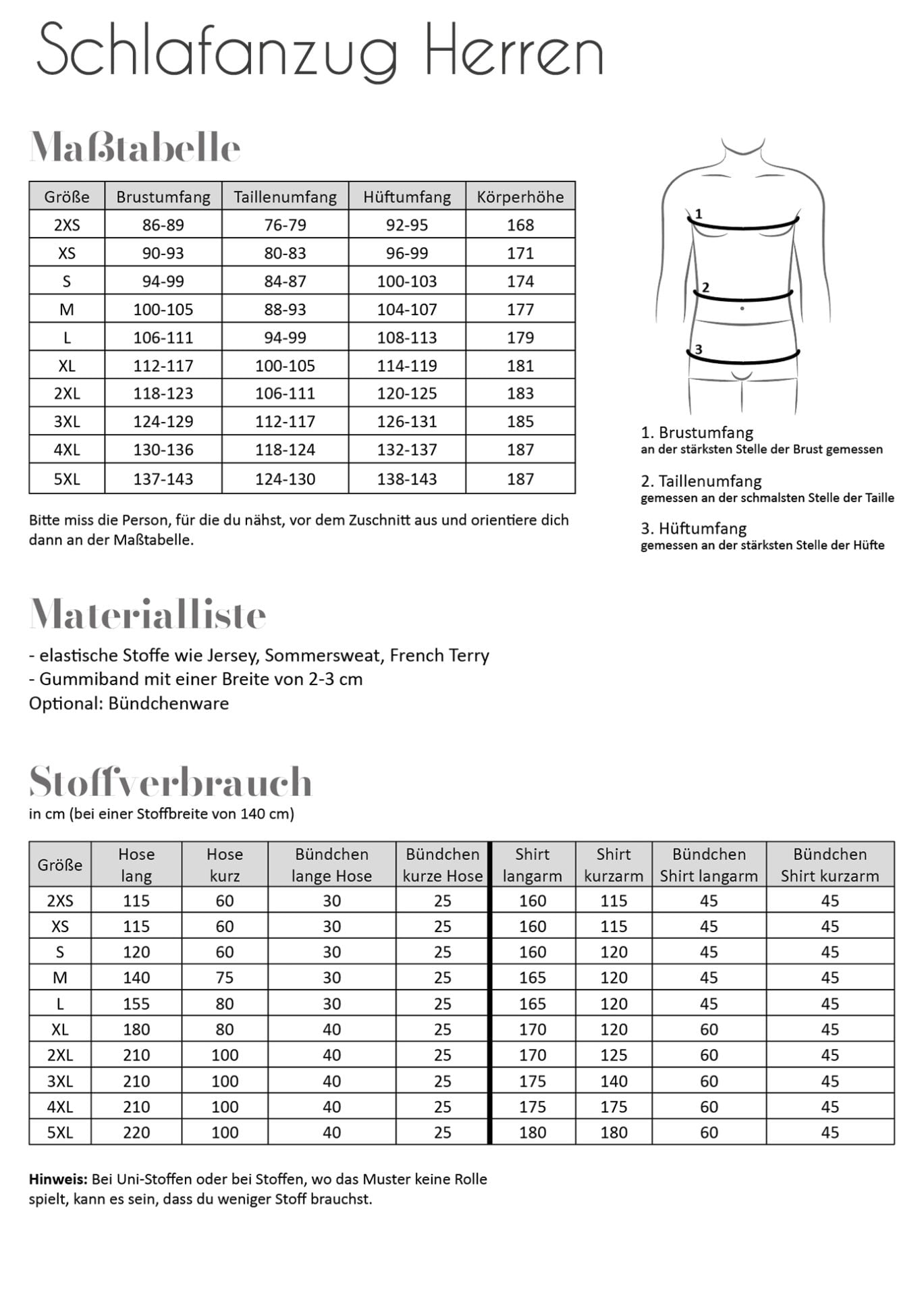 Papierschnittmuster Fadenkäfer Schlafanzug Herren