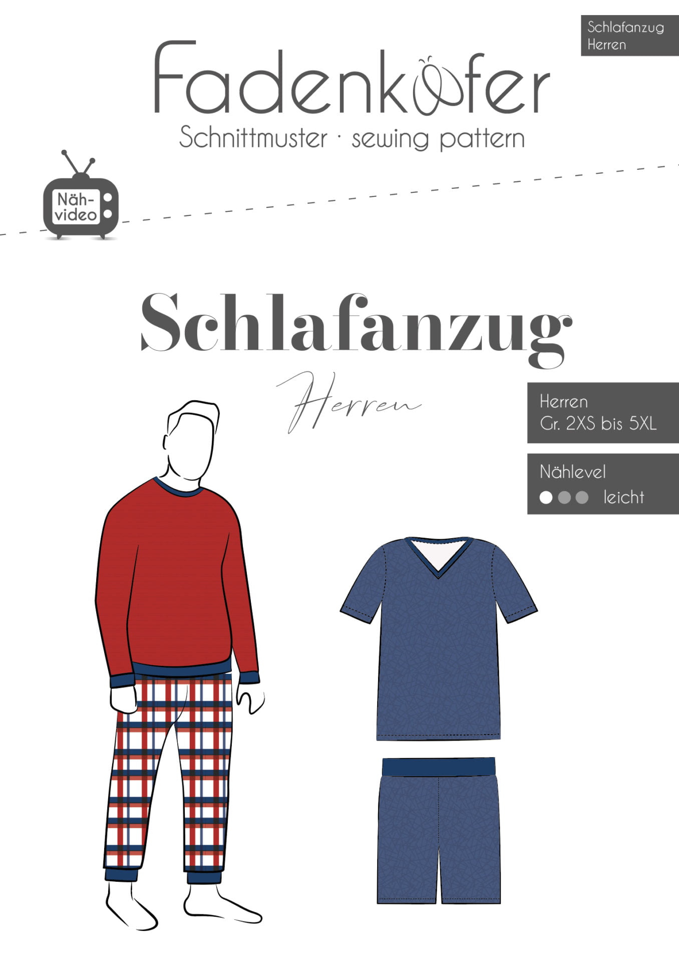 Papierschnittmuster Fadenkäfer Schlafanzug Herren