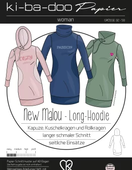 Papierschnittmuster Kibadoo  New MAlou Damen-Long-Hoodie Gr. 32-58
