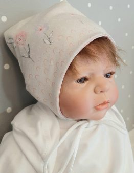 Baby Mütze Beanie Kopfumfang 34 -38 Blumen beige