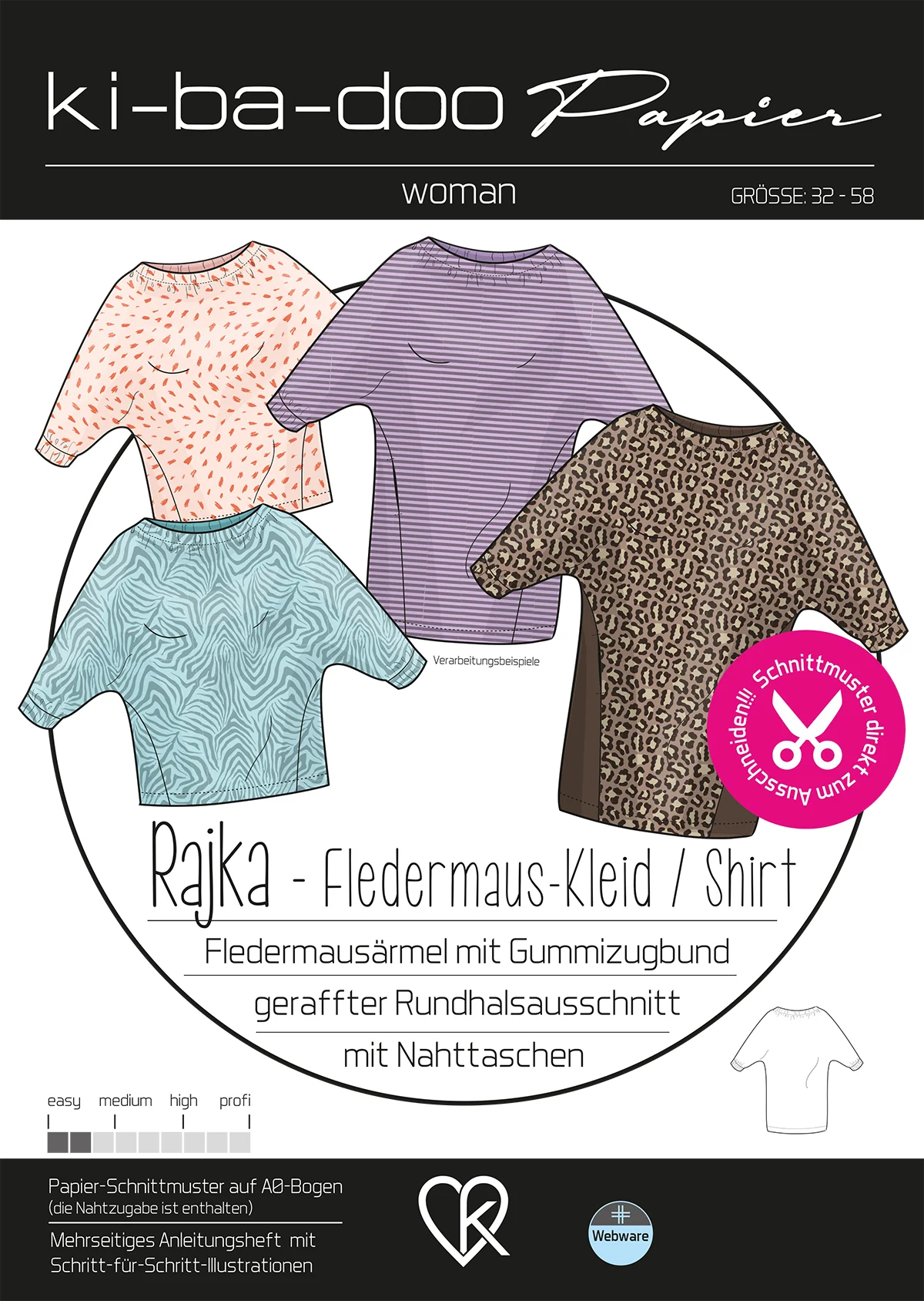 Papierschnittmuster Kibadoo Rajka Fledermaus - Kleid/ Shirt Gr. 32-58