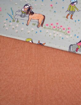 Stoffpaket Susalabims Ponyliebe (0,5m), Rippenmuster cognac (1,0m)Bündchen (0,25m) von Stoffonkel