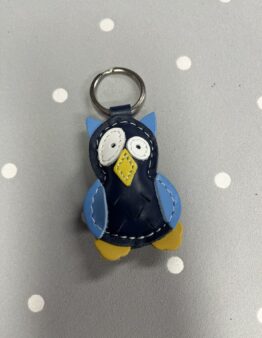 Schlüsselanhänger Eule aus Leder blau