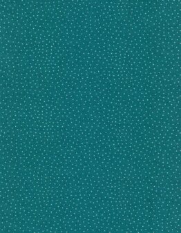 Teal fabric with small white polka dots evenly distributed across the surface.