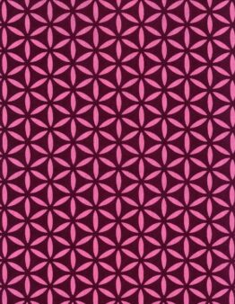 Decorative repeating pattern of pink oval petals forming circular motifs on a dark maroon background.