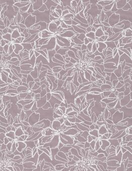 White floral line-art pattern on a mauve fabric texture (patterned wallpaper/fabric). 1/5
