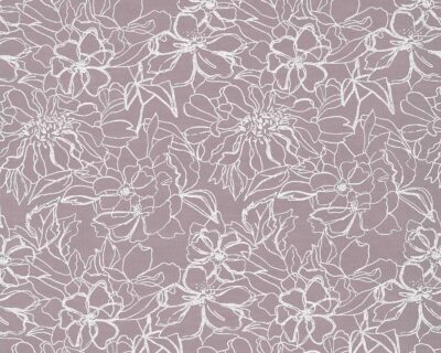 White floral line-art pattern on a mauve fabric texture (patterned wallpaper/fabric). 1/5