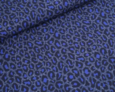 Dark blue and navy leopard print fabric pattern.