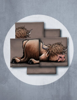 French Terry Cheeky Animals 2.0 by Thorsten Berger Hochlandrind braun Panel ca. 90cm Farbe 968175 von Swafing