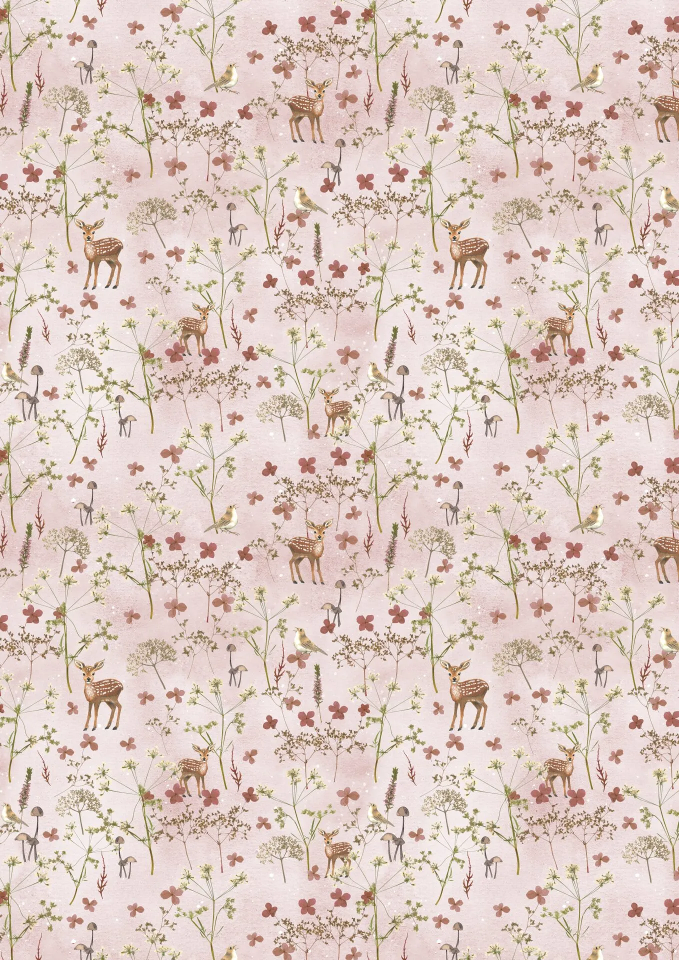 Baumwollstoff-Stoff 3523-2040 Rehe und Blüten von Acufactum