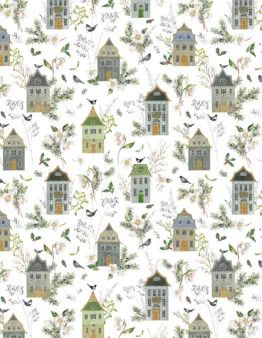 Baumwollstoff-Stoff 3523-959 Häuser und Wintergrün von Acufactum